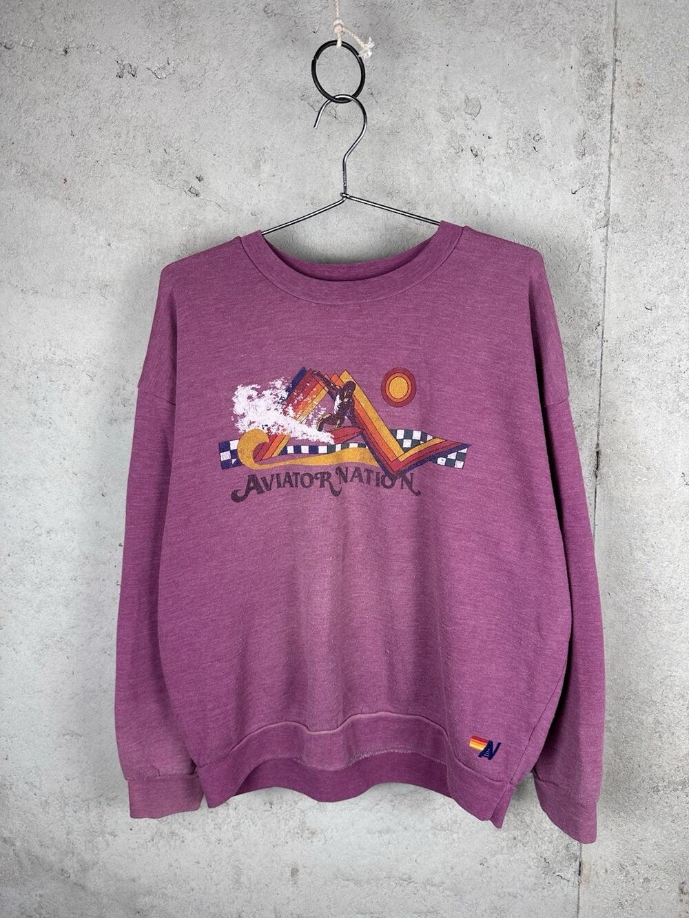 Aviator Nation Faded Pink Retro Surf Style Logo Pullover Graphic Sweatshirt Sz M